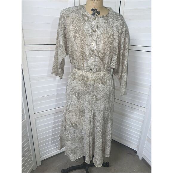 Vintage 80s Miss Oops California 2 Piece Dress Set Skirt Blouse Floral USA Med - Picture 8 of 10